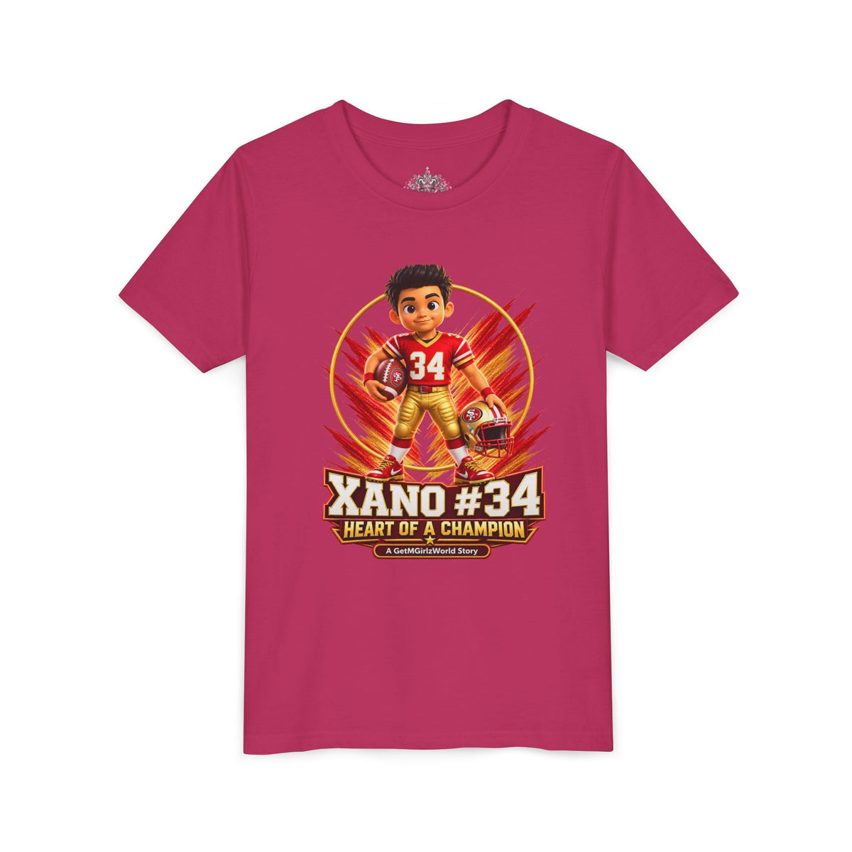 Youth Football Tee — "Xano 34: Heart of a Champion" - Getmgirlzworld Shop