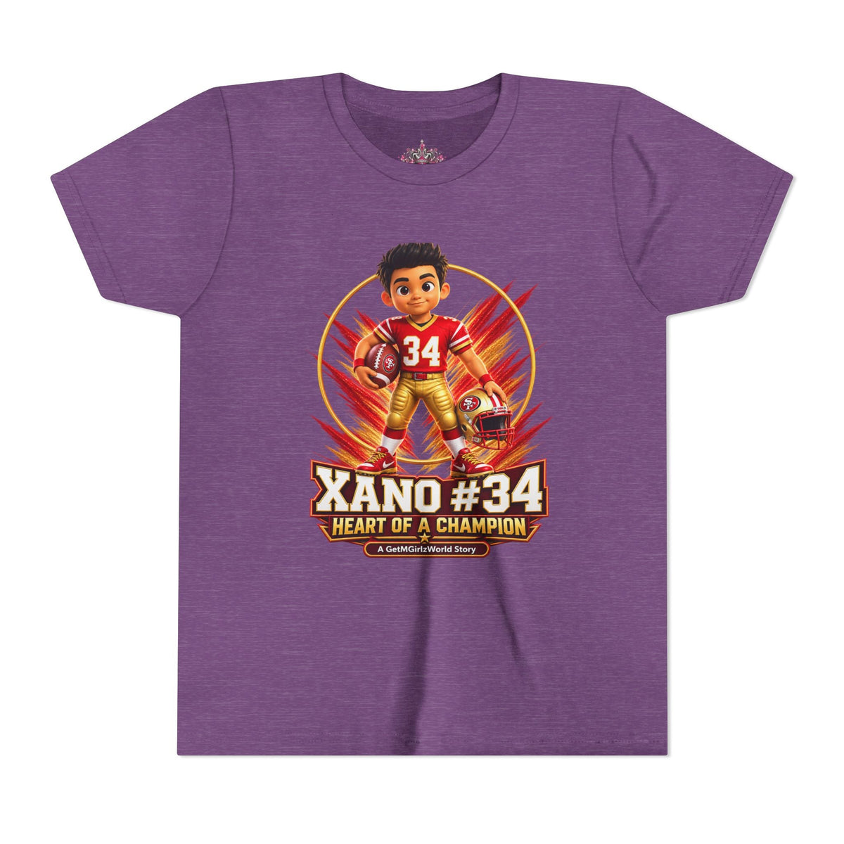 Youth Football Tee — "Xano 34: Heart of a Champion" - Getmgirlzworld Shop