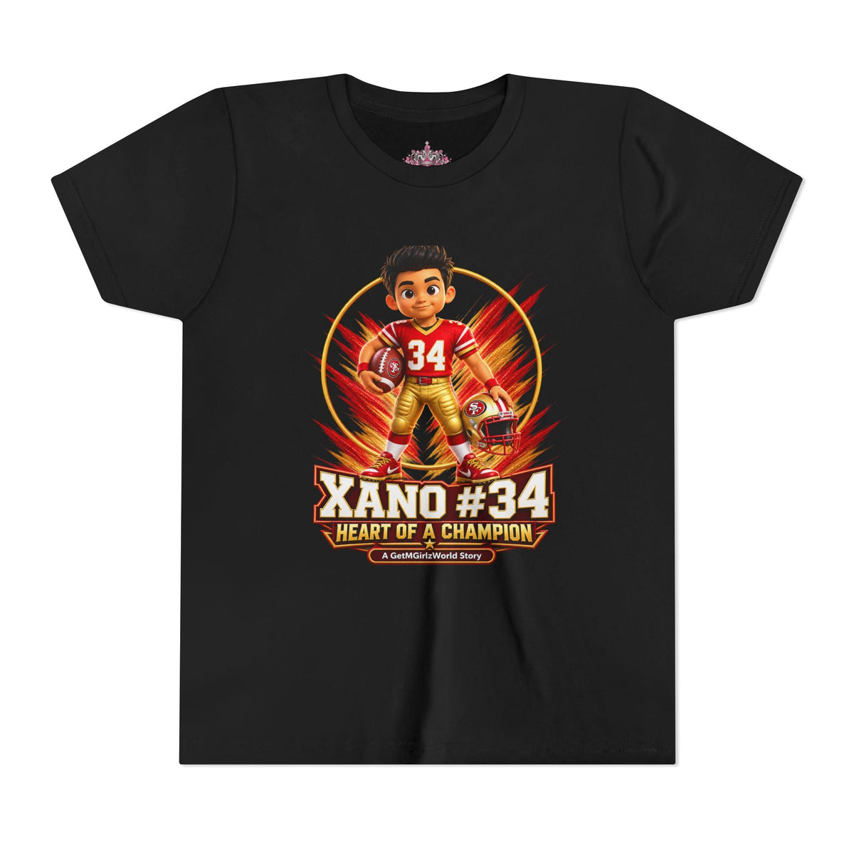 Youth Football Tee — "Xano 34: Heart of a Champion" - Getmgirlzworld Shop
