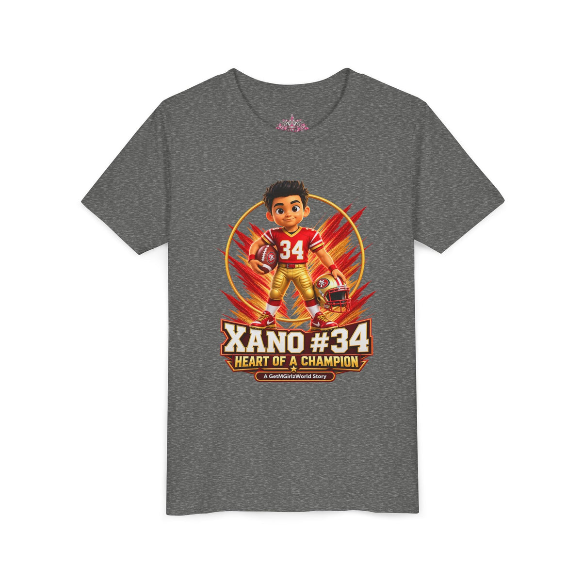 Youth Football Tee — "Xano 34: Heart of a Champion" - Getmgirlzworld Shop