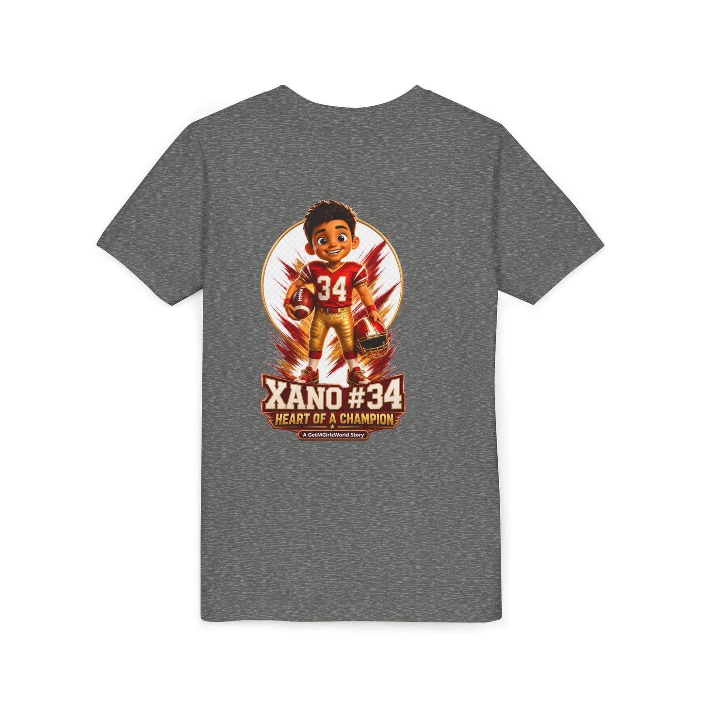 Youth Football Tee — "Xano 34: Heart of a Champion" - Getmgirlzworld Shop