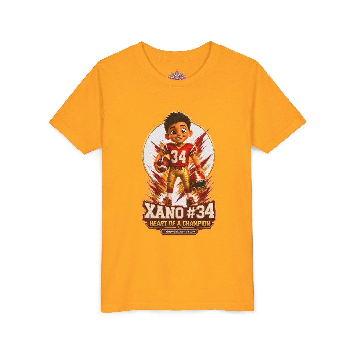 Youth Football Tee — "Xano 34: Heart of a Champion" - Getmgirlzworld Shop