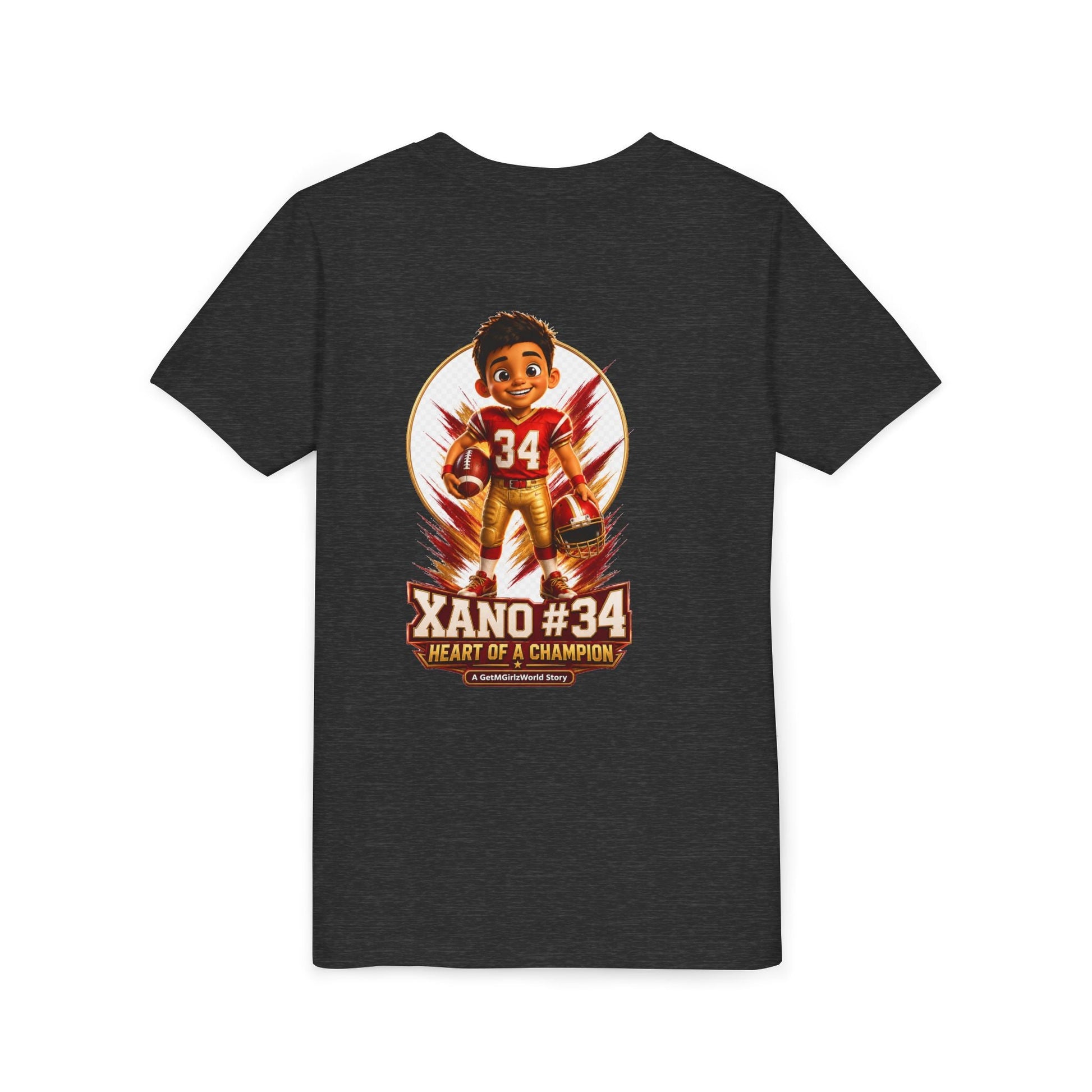 Youth Football Tee — "Xano 34: Heart of a Champion" - Getmgirlzworld Shop