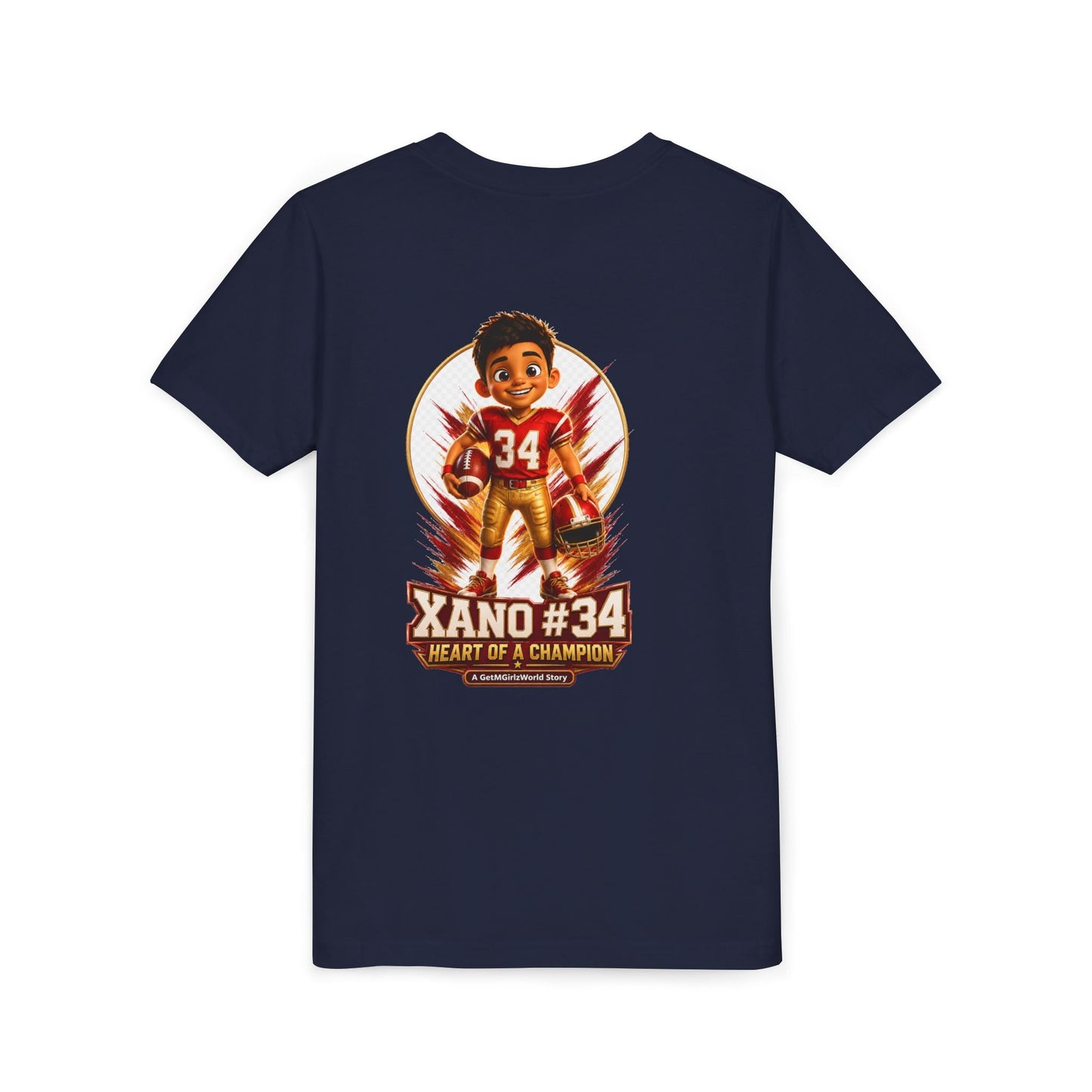 Youth Football Tee — "Xano 34: Heart of a Champion" - Getmgirlzworld Shop