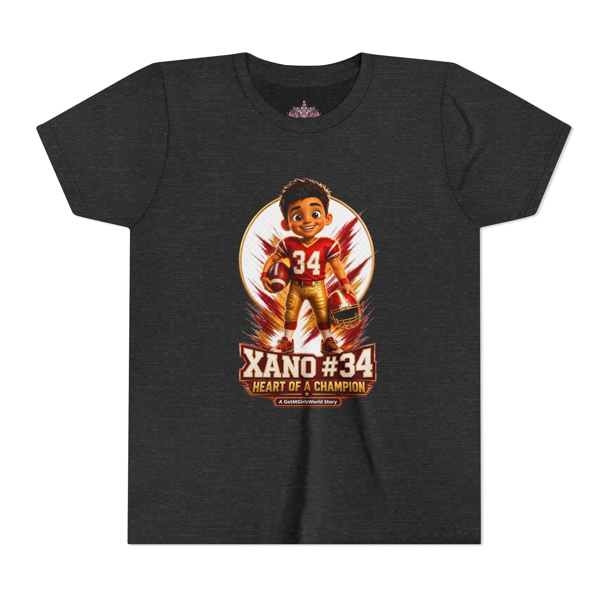 Youth Football Tee — "Xano 34: Heart of a Champion" - Getmgirlzworld Shop