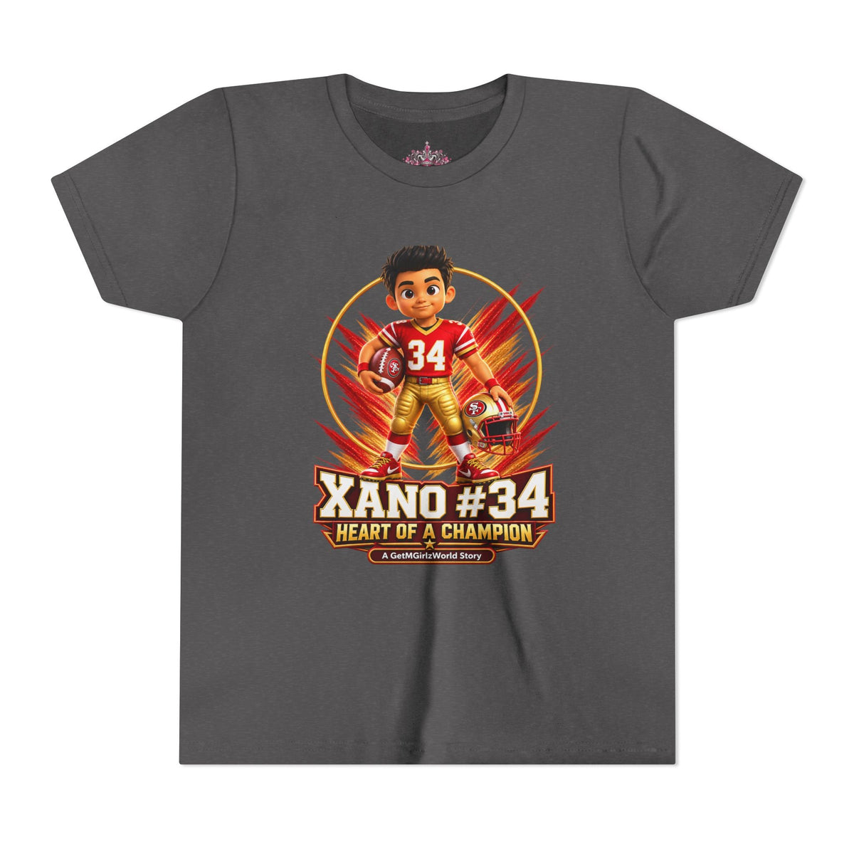 Youth Football Tee — "Xano 34: Heart of a Champion" - Getmgirlzworld Shop