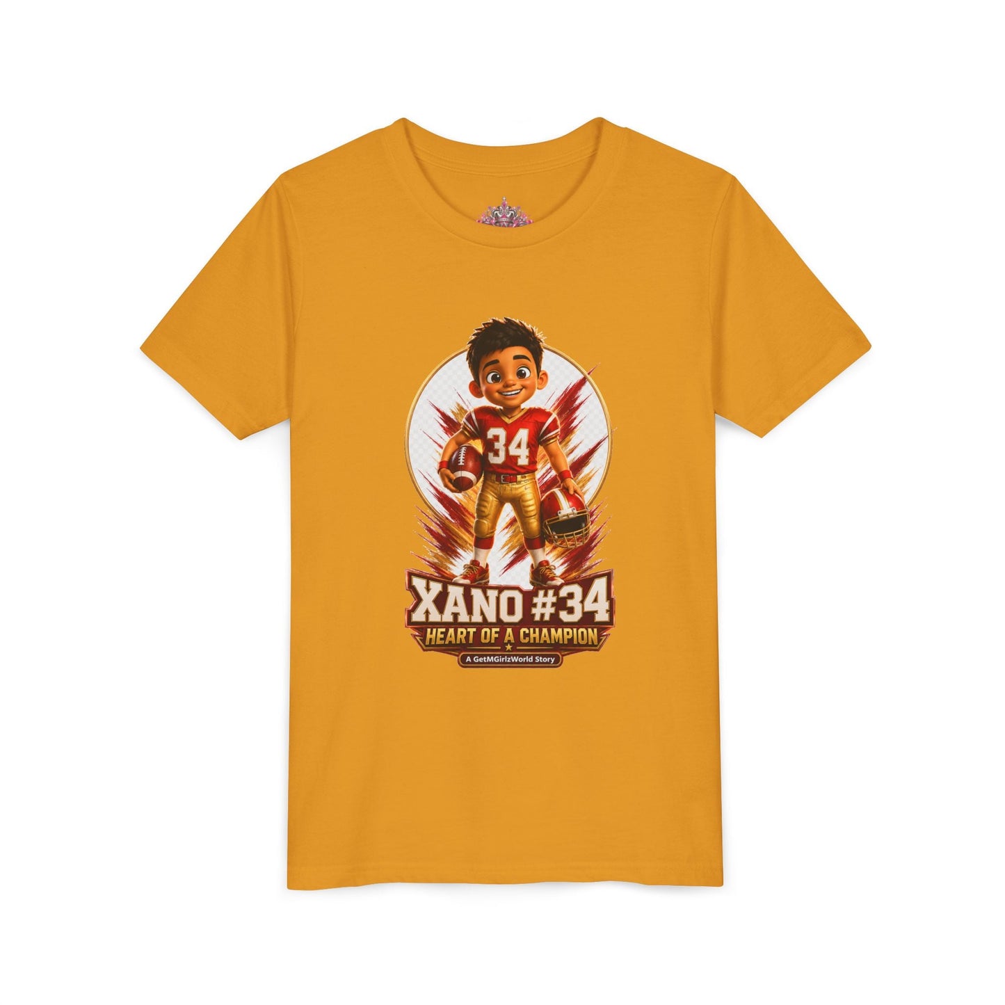 Youth Football Tee — "Xano 34: Heart of a Champion" - Getmgirlzworld Shop