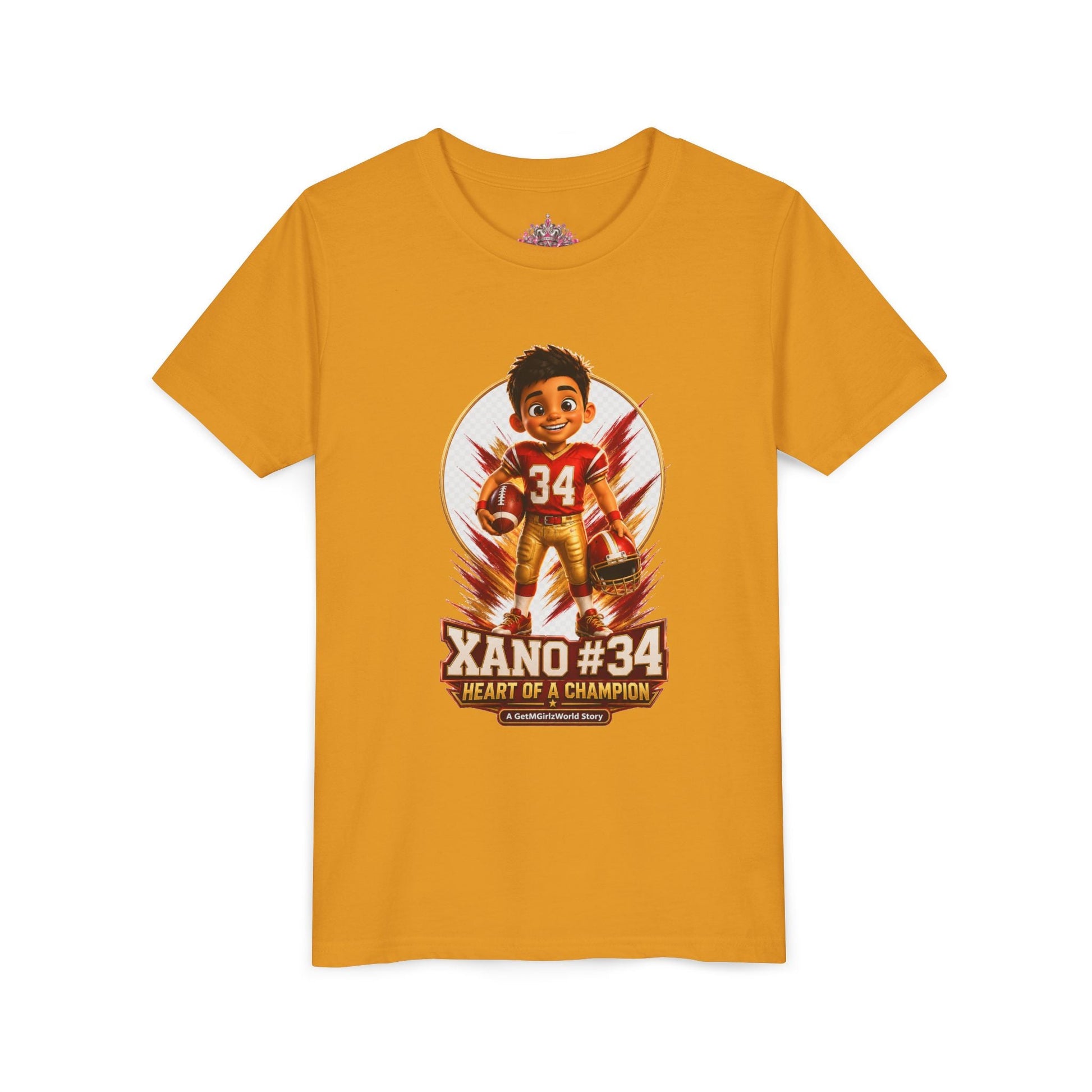 Youth Football Tee — "Xano 34: Heart of a Champion" - Getmgirlzworld Shop