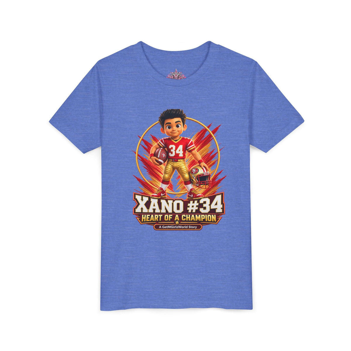 Youth Football Tee — "Xano 34: Heart of a Champion" - Getmgirlzworld Shop