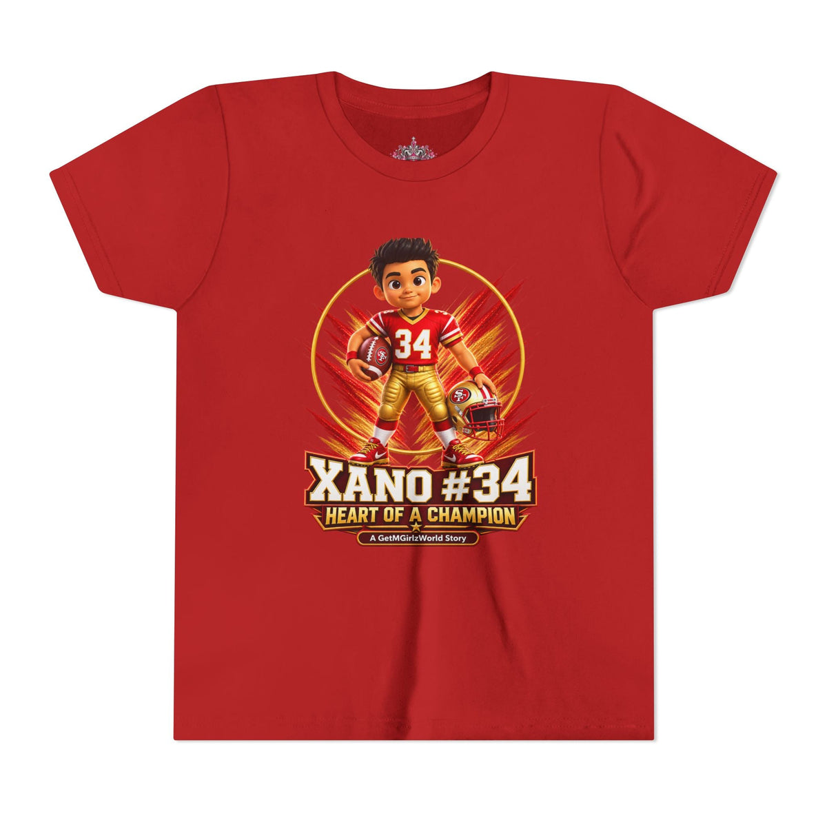 Youth Football Tee — "Xano 34: Heart of a Champion" - Getmgirlzworld Shop