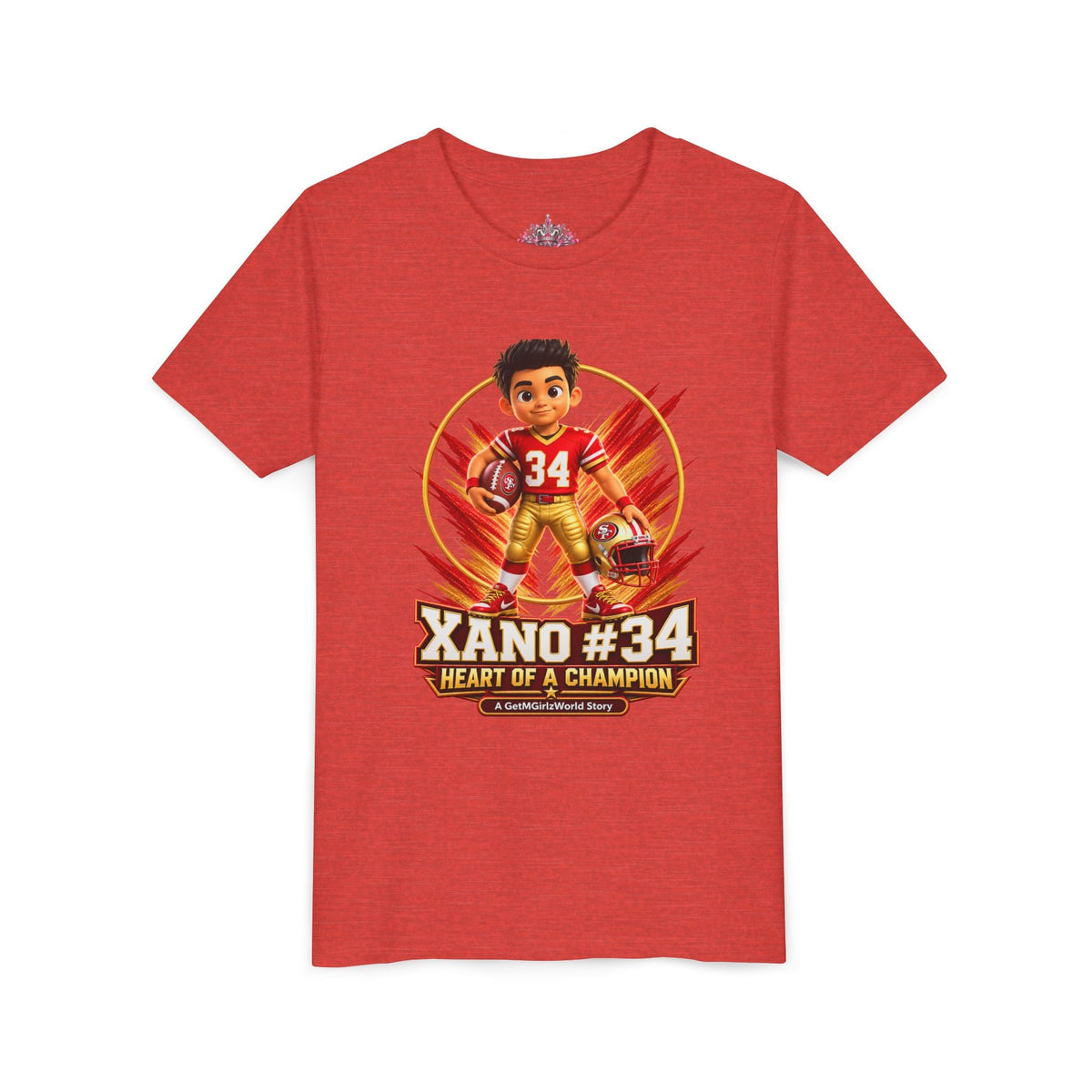 Youth Football Tee — "Xano 34: Heart of a Champion" - Getmgirlzworld Shop