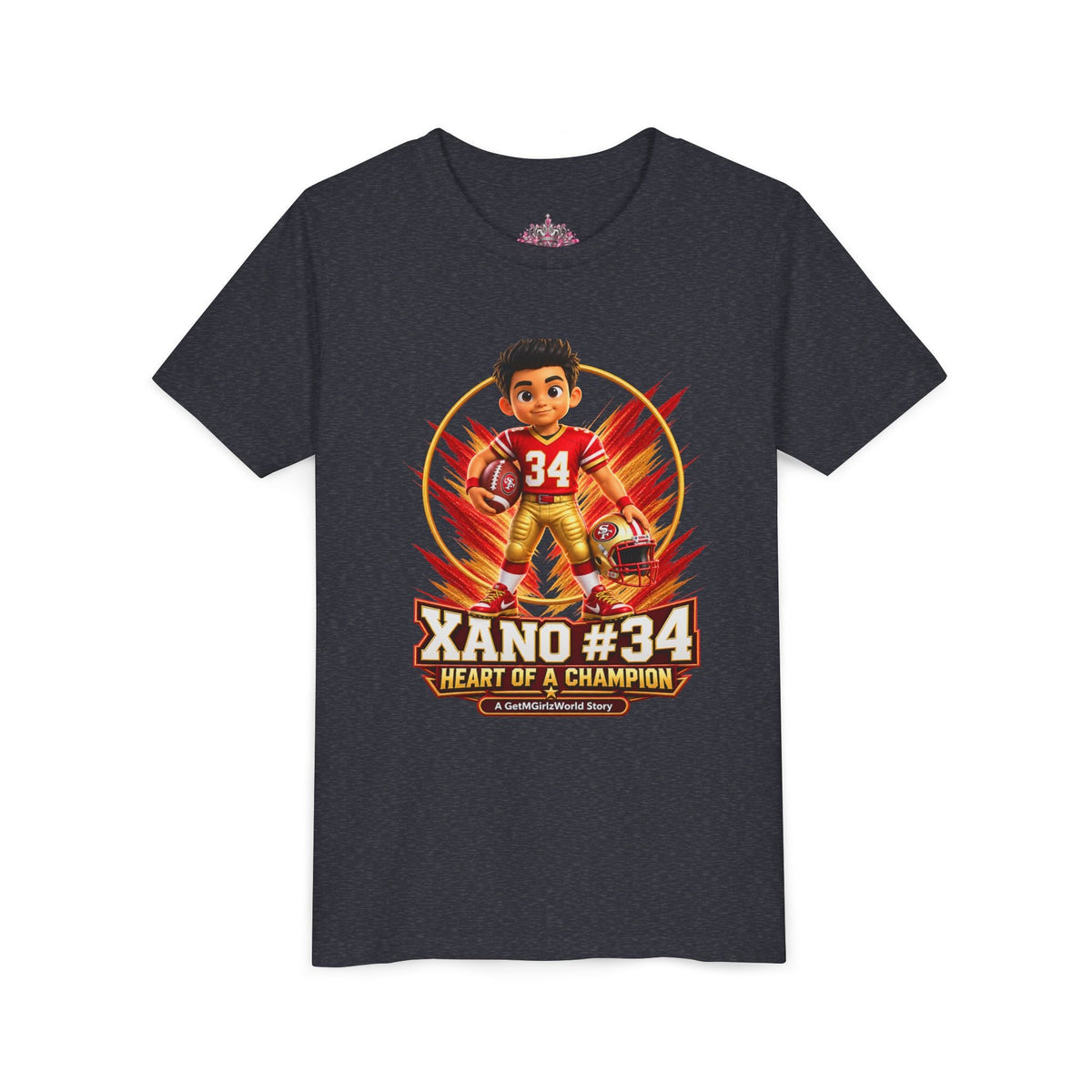 Youth Football Tee — "Xano 34: Heart of a Champion" - Getmgirlzworld Shop