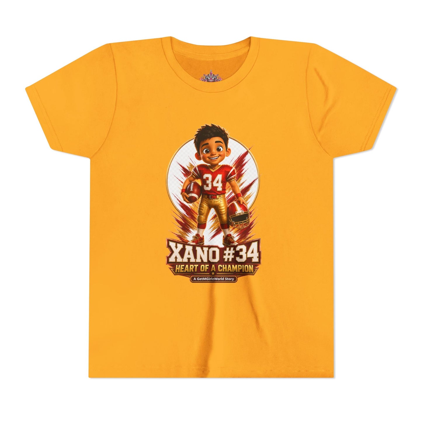 Youth Football Tee — "Xano 34: Heart of a Champion" - Getmgirlzworld Shop