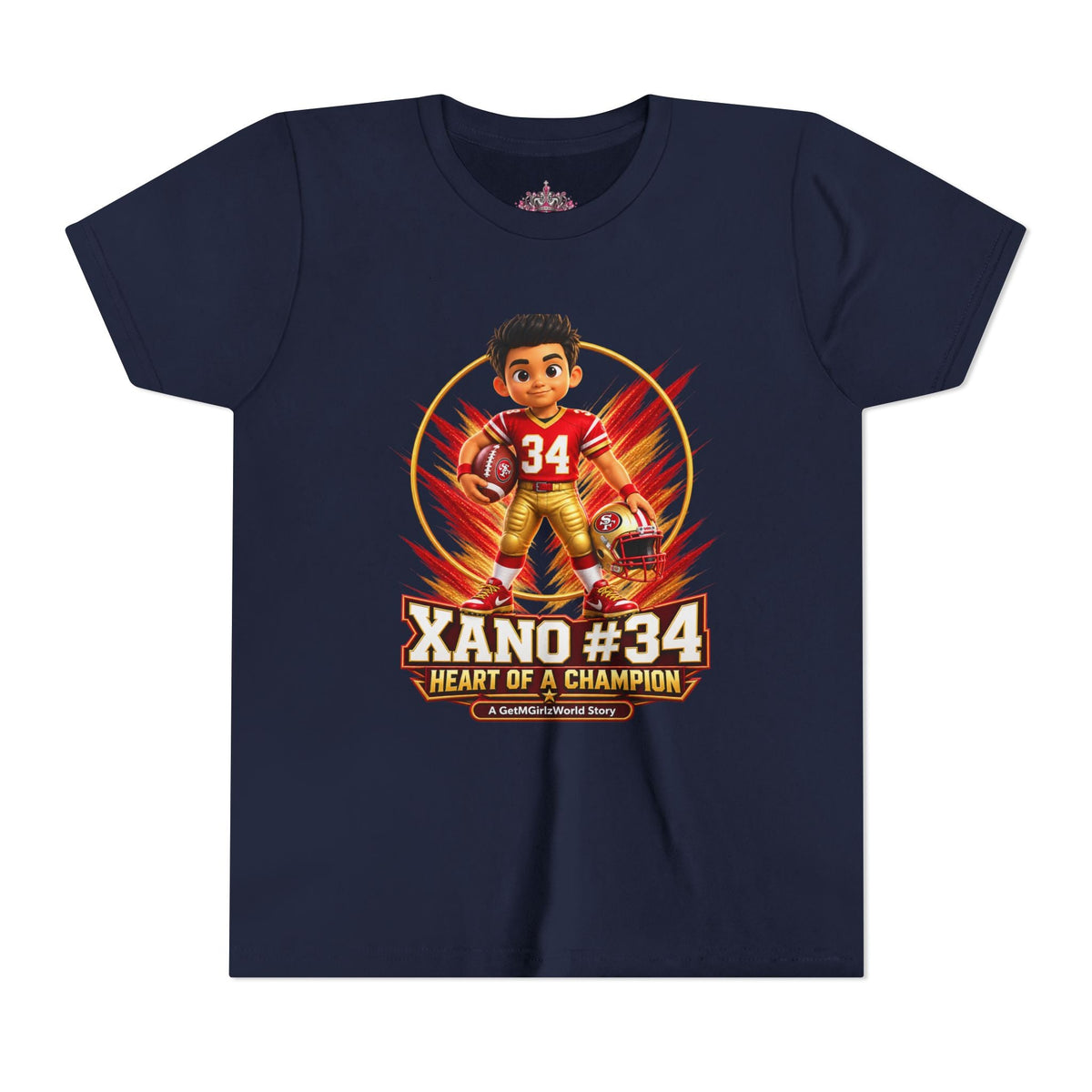 Youth Football Tee — "Xano 34: Heart of a Champion" - Getmgirlzworld Shop