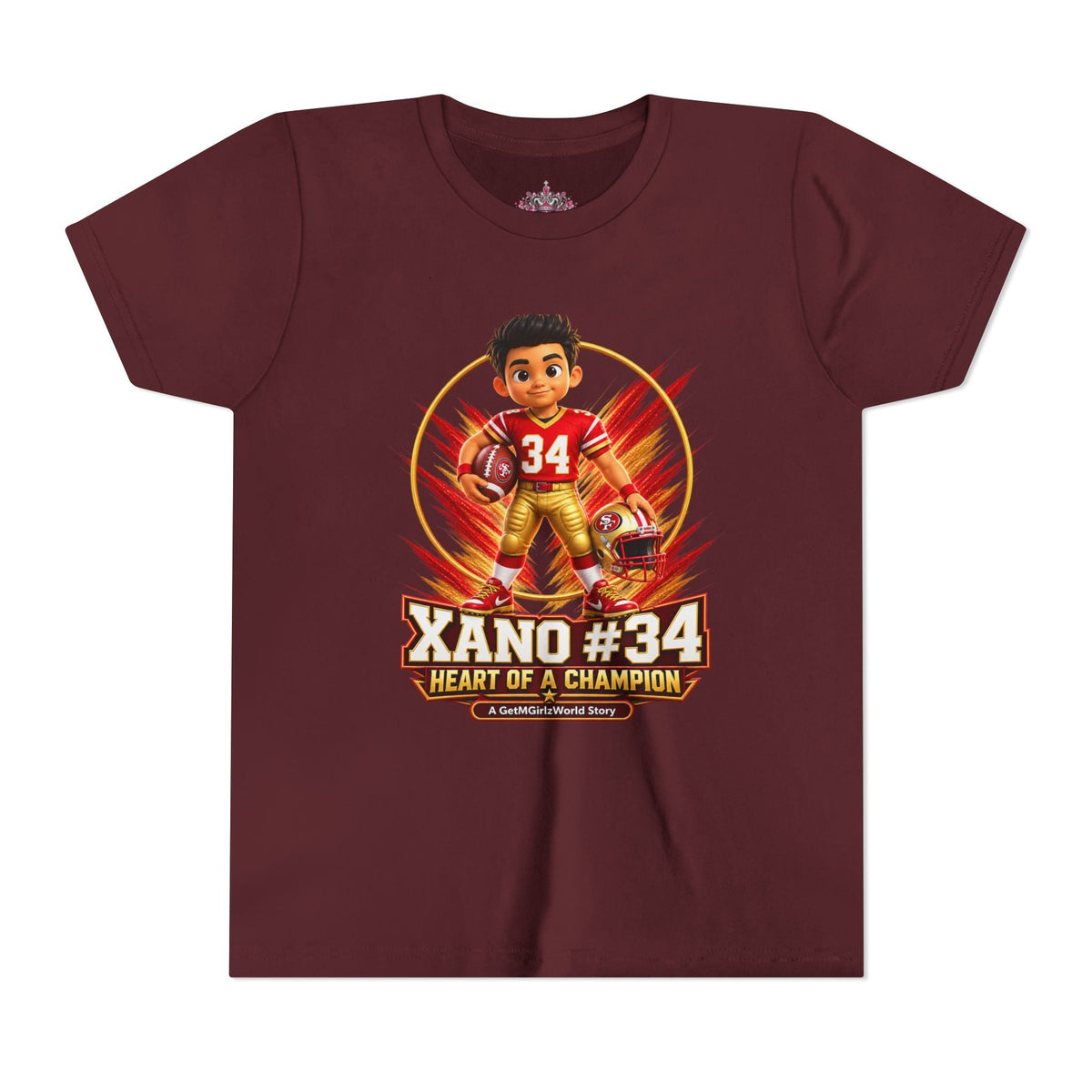 Youth Football Tee — "Xano 34: Heart of a Champion" - Getmgirlzworld Shop