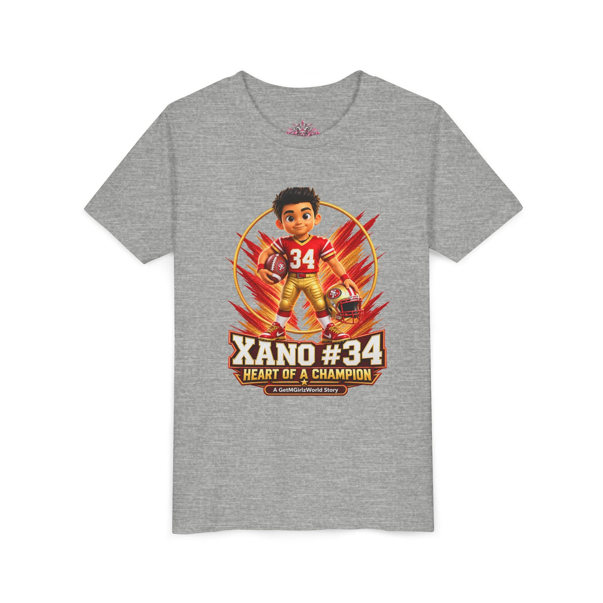Youth Football Tee — "Xano 34: Heart of a Champion" - Getmgirlzworld Shop