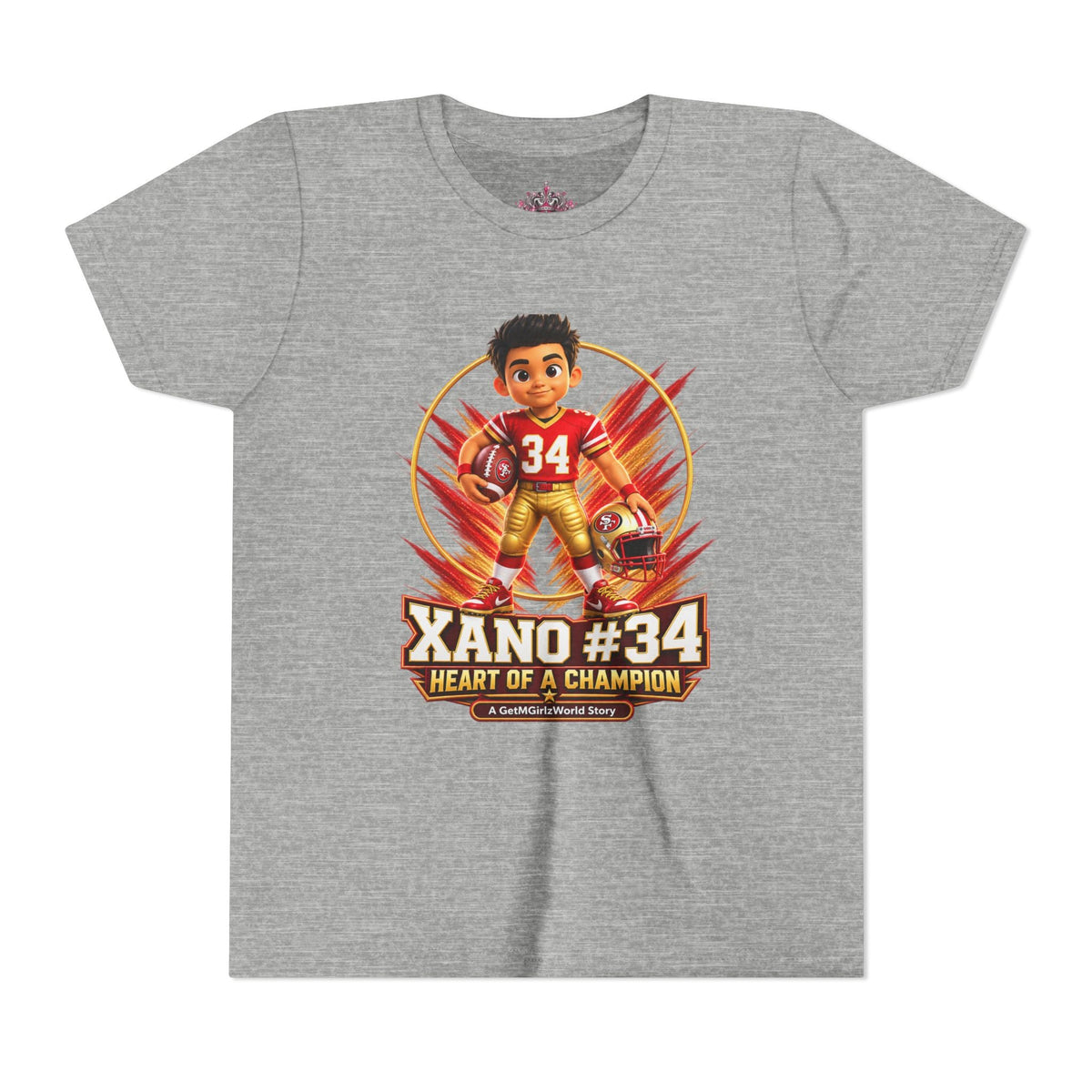 Youth Football Tee — "Xano 34: Heart of a Champion" - Getmgirlzworld Shop