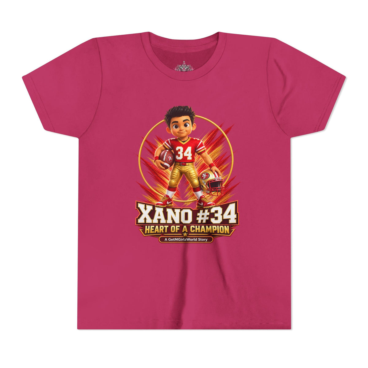 Youth Football Tee — "Xano 34: Heart of a Champion" - Getmgirlzworld Shop
