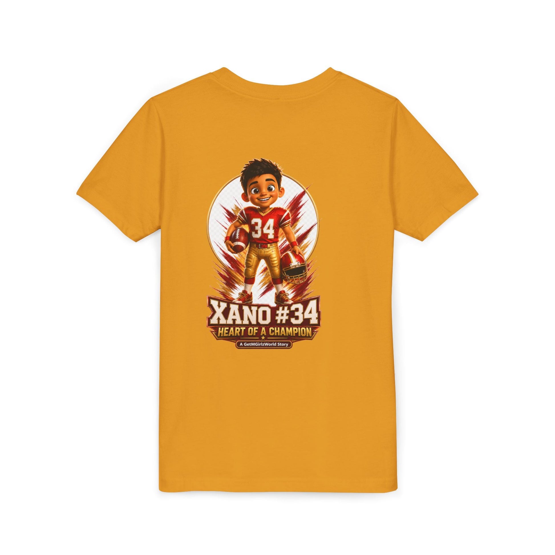 Youth Football Tee — "Xano 34: Heart of a Champion" - Getmgirlzworld Shop