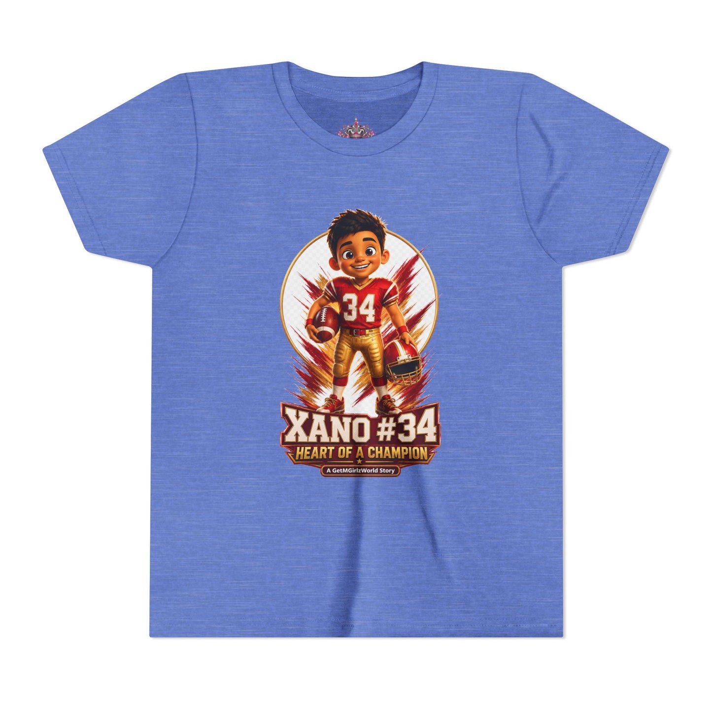 Youth Football Tee — "Xano 34: Heart of a Champion" - Getmgirlzworld Shop