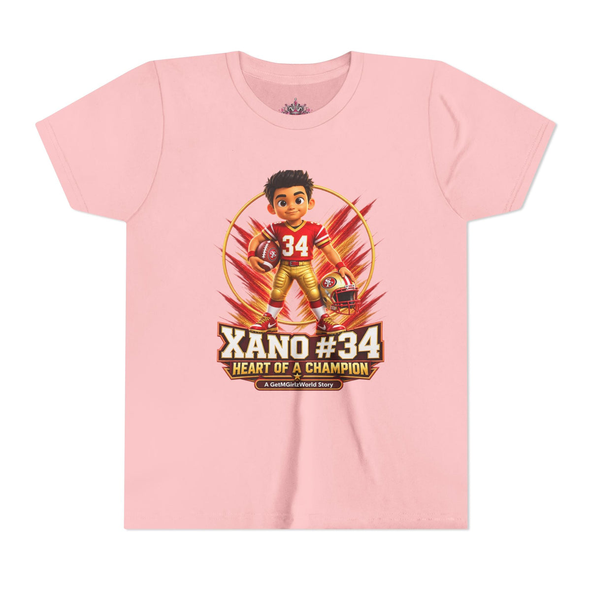 Youth Football Tee — "Xano 34: Heart of a Champion" - Getmgirlzworld Shop