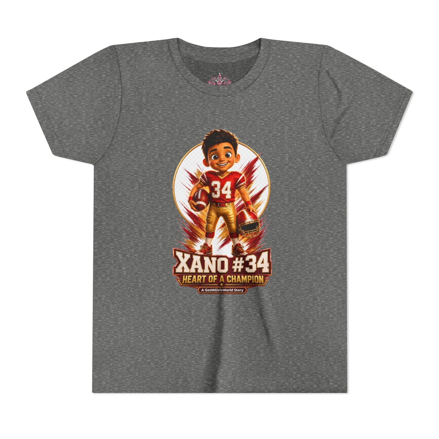 Youth Football Tee — "Xano 34: Heart of a Champion" - Getmgirlzworld Shop