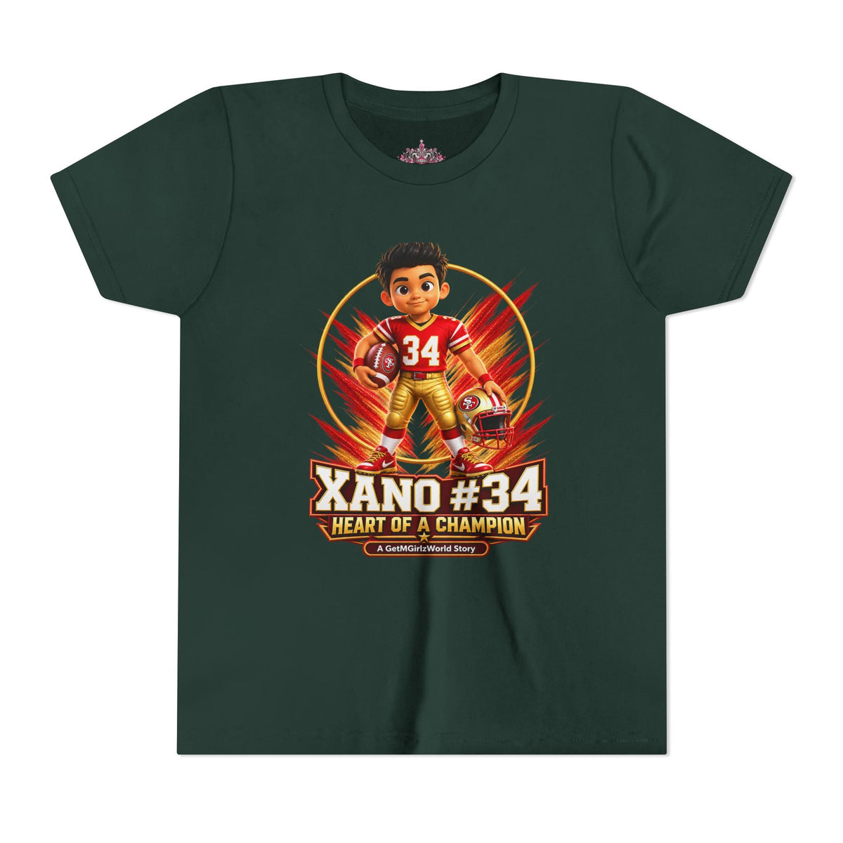 Youth Football Tee — "Xano 34: Heart of a Champion" - Getmgirlzworld Shop
