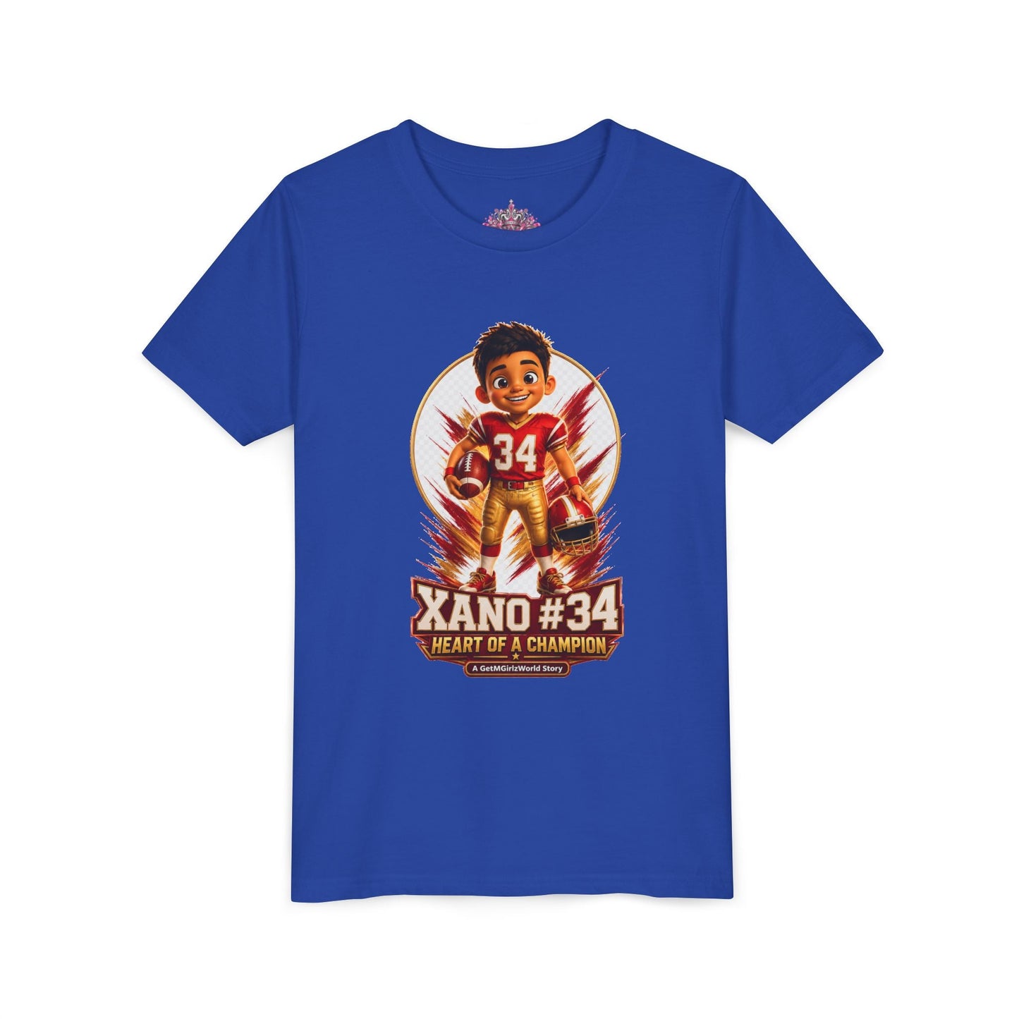 Youth Football Tee — "Xano 34: Heart of a Champion" - Getmgirlzworld Shop
