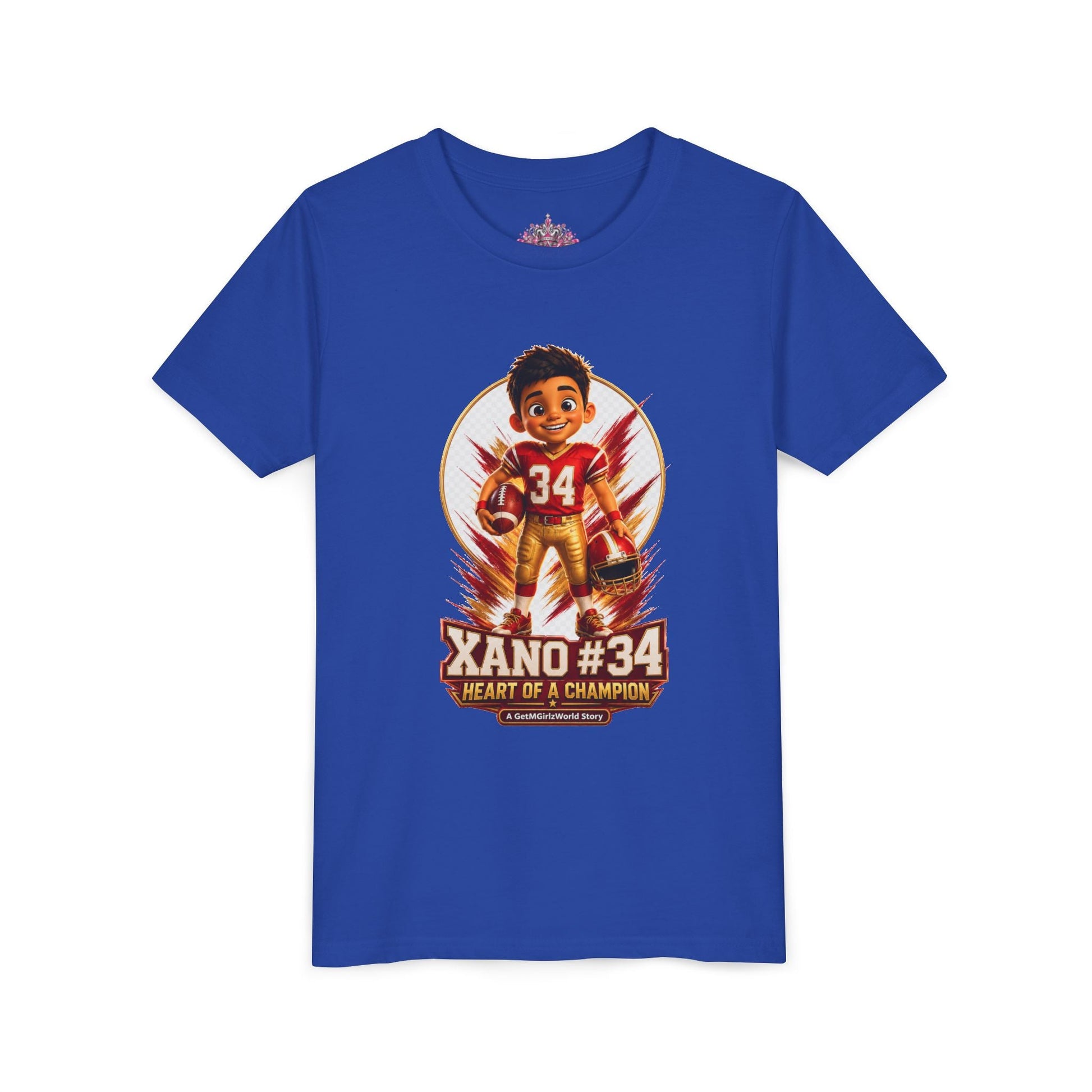 Youth Football Tee — "Xano 34: Heart of a Champion" - Getmgirlzworld Shop