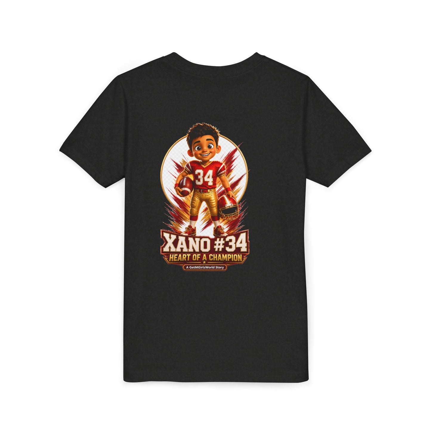 Youth Football Tee — "Xano 34: Heart of a Champion" - Getmgirlzworld Shop