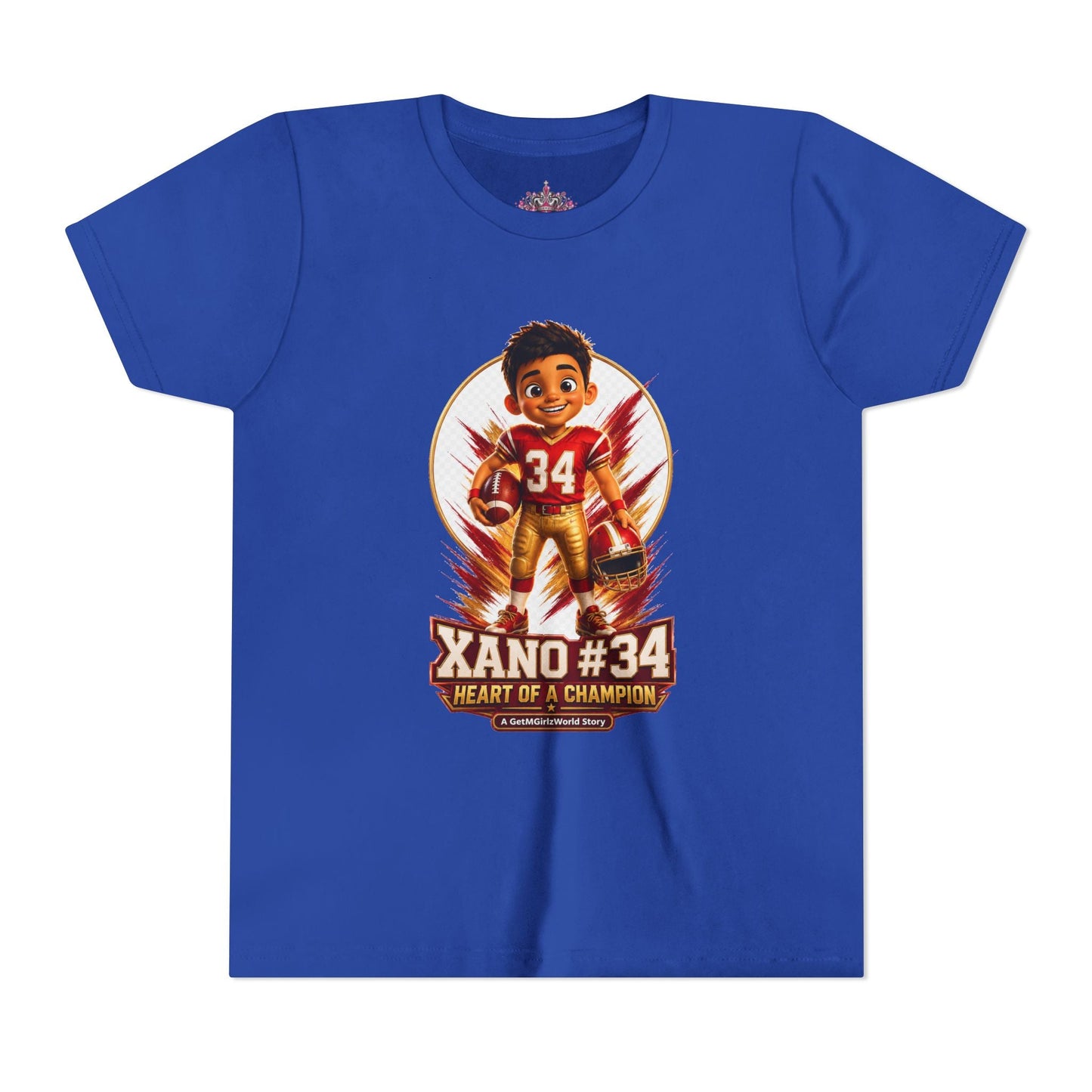 Youth Football Tee — "Xano 34: Heart of a Champion" - Getmgirlzworld Shop