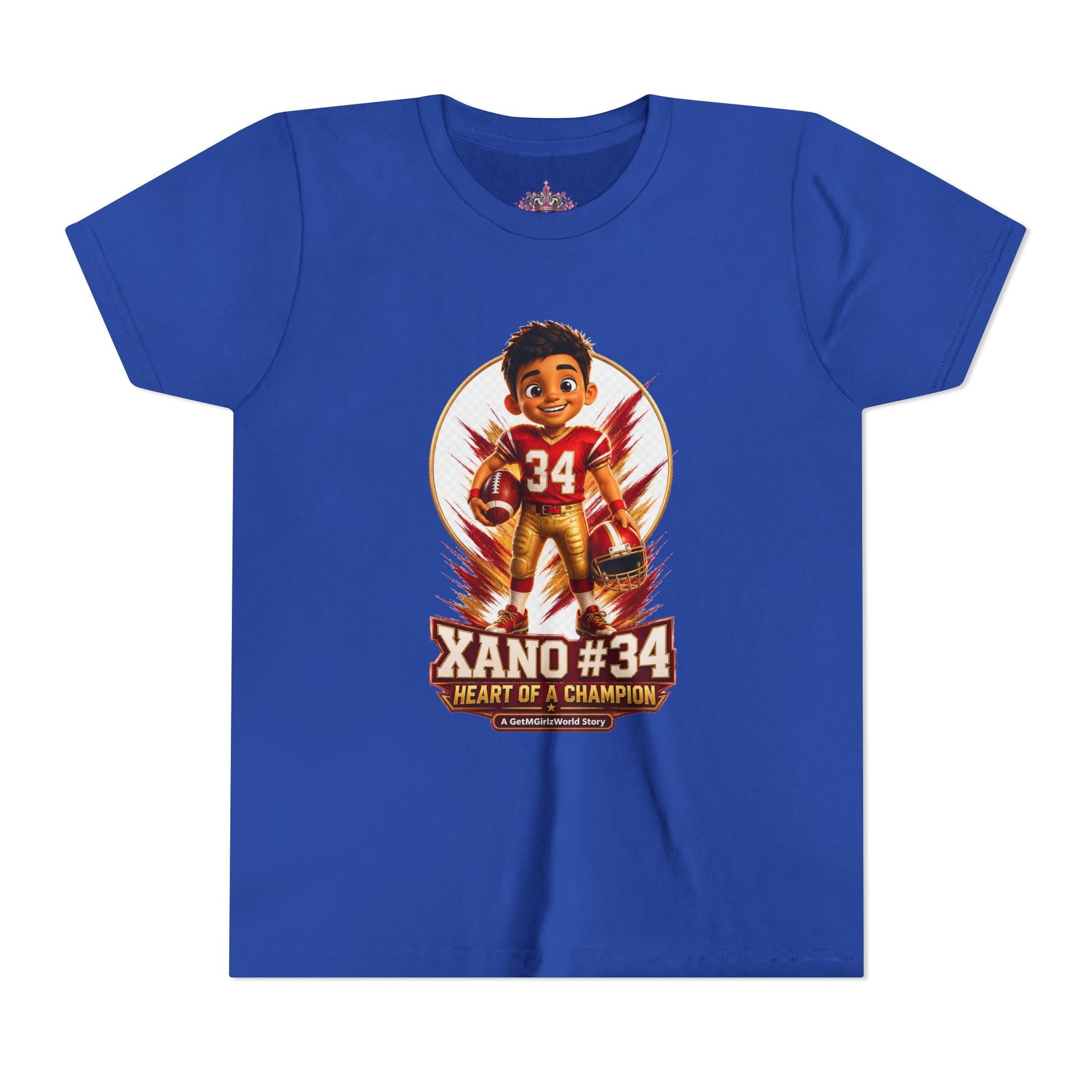 Youth Football Tee — "Xano 34: Heart of a Champion" - Getmgirlzworld Shop