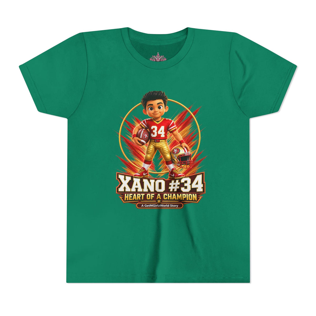 Youth Football Tee — "Xano 34: Heart of a Champion" - Getmgirlzworld Shop