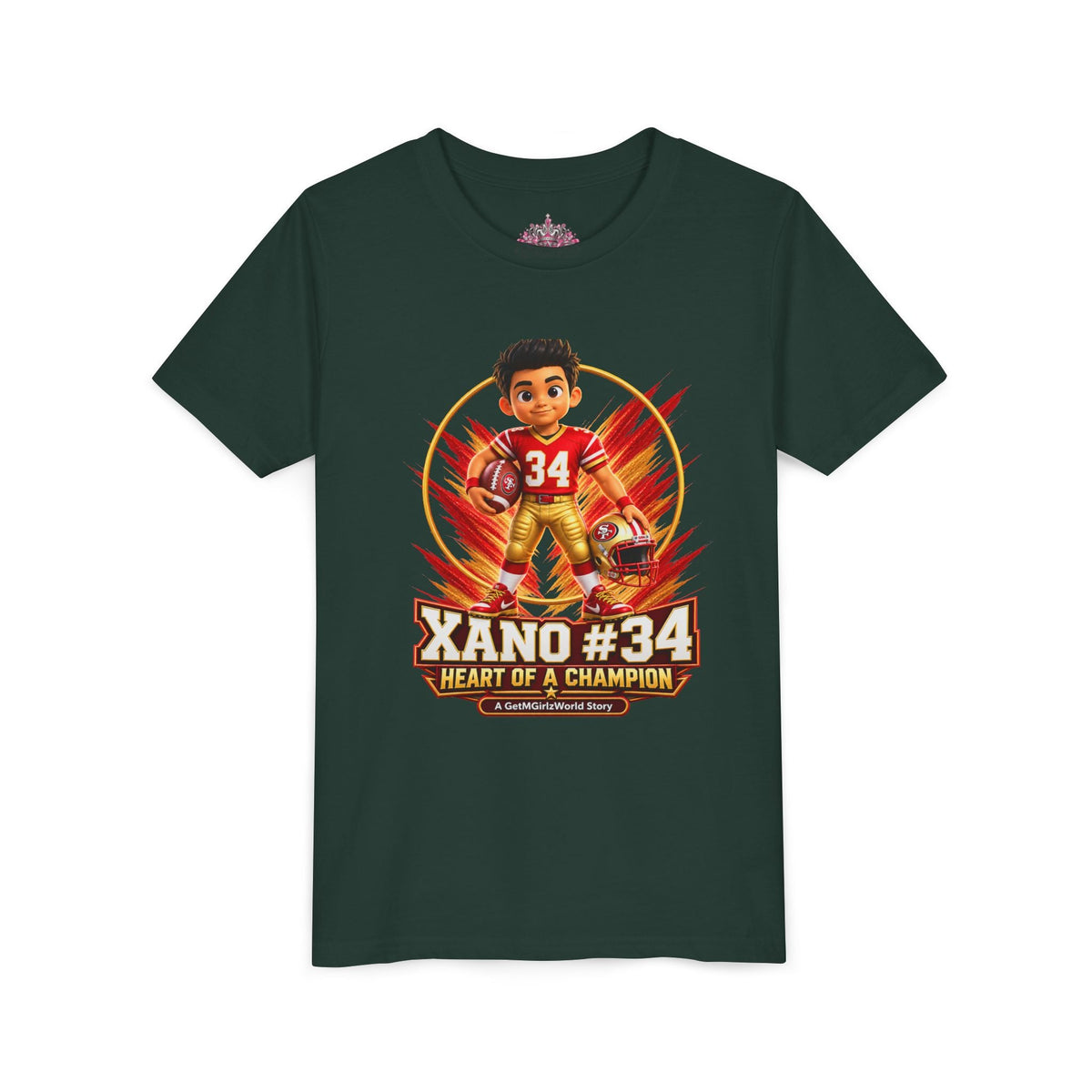 Youth Football Tee — "Xano 34: Heart of a Champion" - Getmgirlzworld Shop