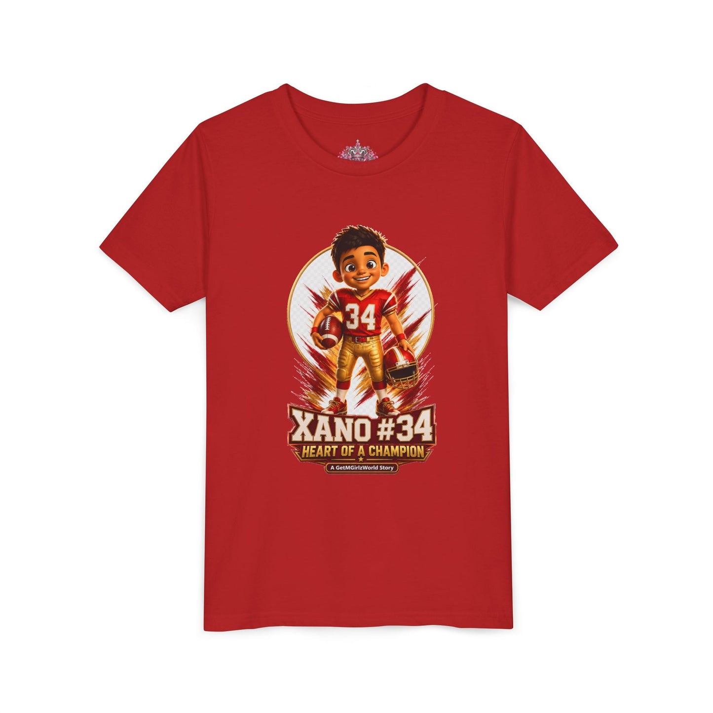 Youth Football Tee — "Xano 34: Heart of a Champion" - Getmgirlzworld Shop