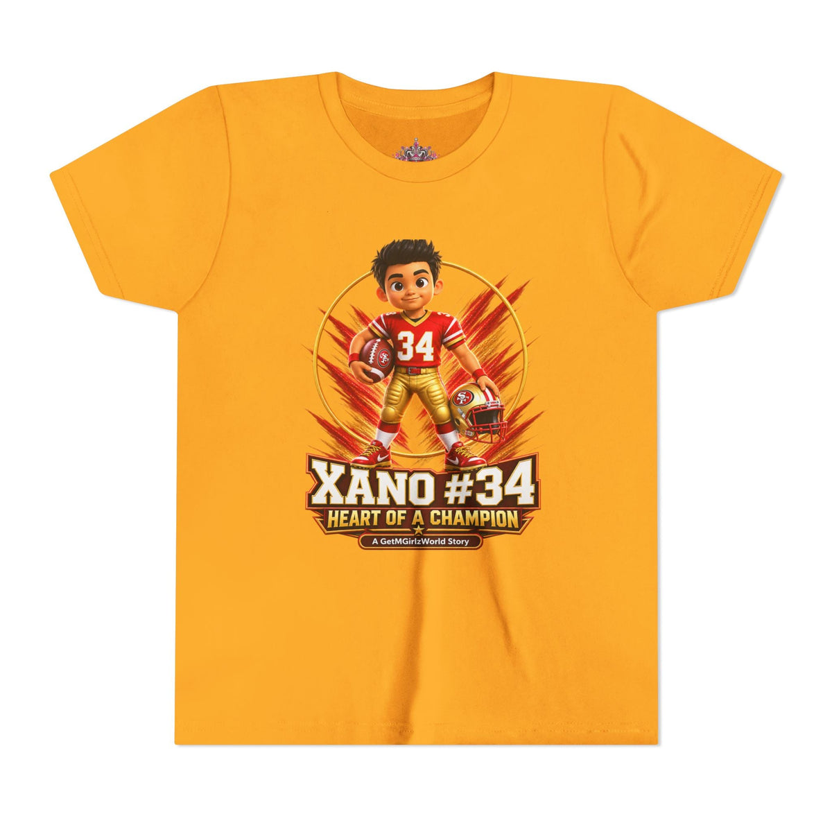 Youth Football Tee — "Xano 34: Heart of a Champion" - Getmgirlzworld Shop