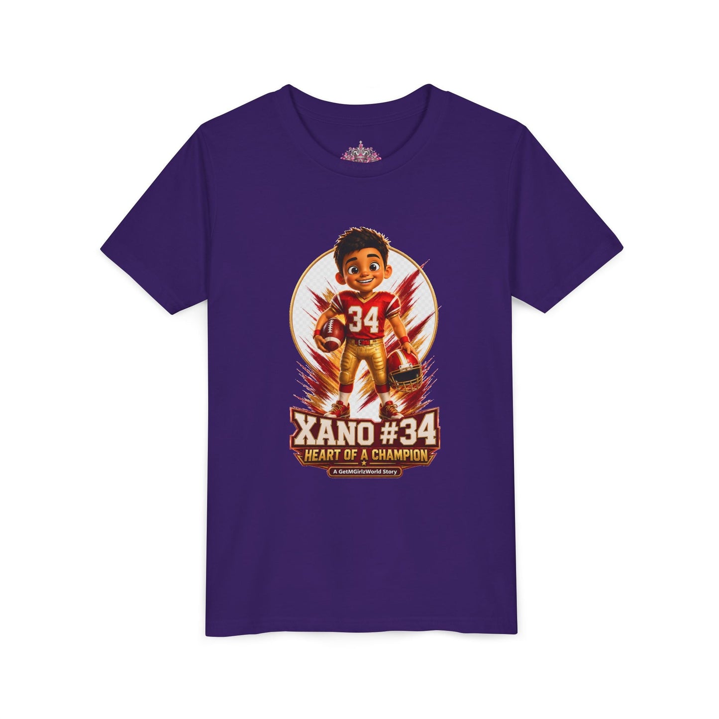 Youth Football Tee — "Xano 34: Heart of a Champion" - Getmgirlzworld Shop