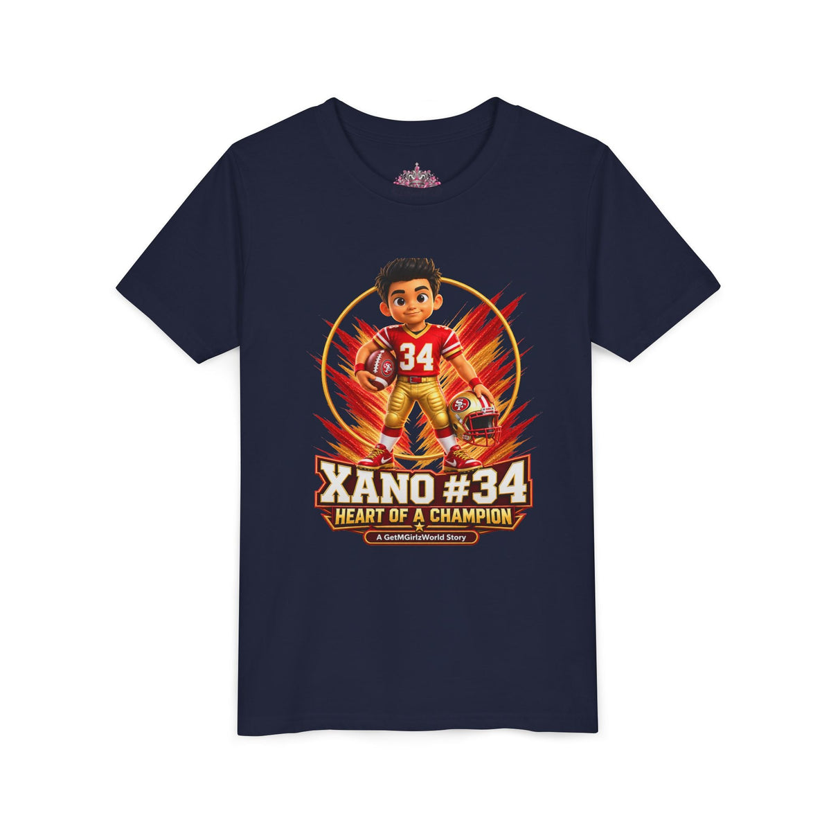 Youth Football Tee — "Xano 34: Heart of a Champion" - Getmgirlzworld Shop