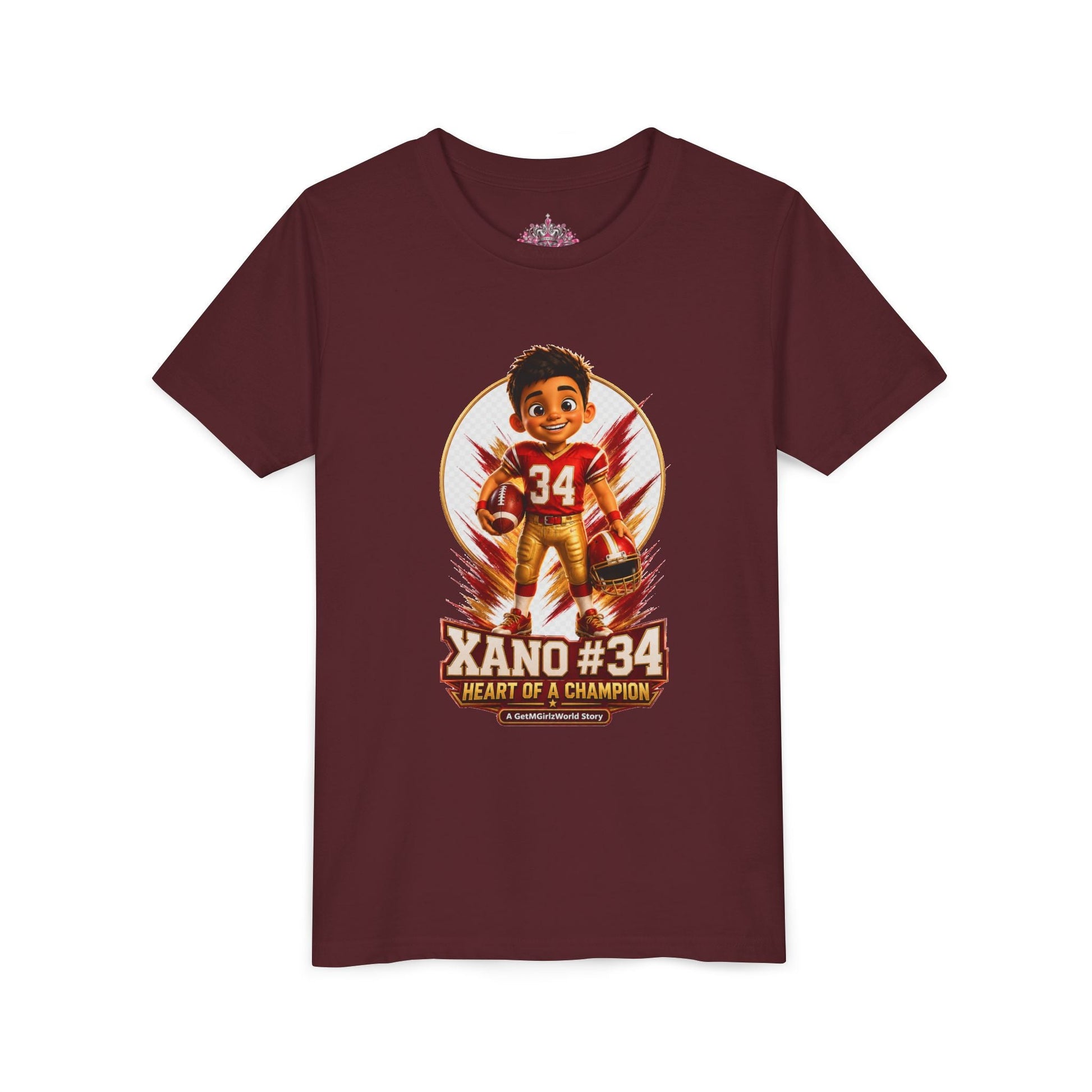 Youth Football Tee — "Xano 34: Heart of a Champion" - Getmgirlzworld Shop