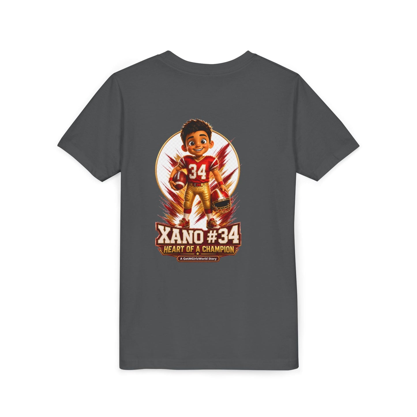 Youth Football Tee — "Xano 34: Heart of a Champion" - Getmgirlzworld Shop