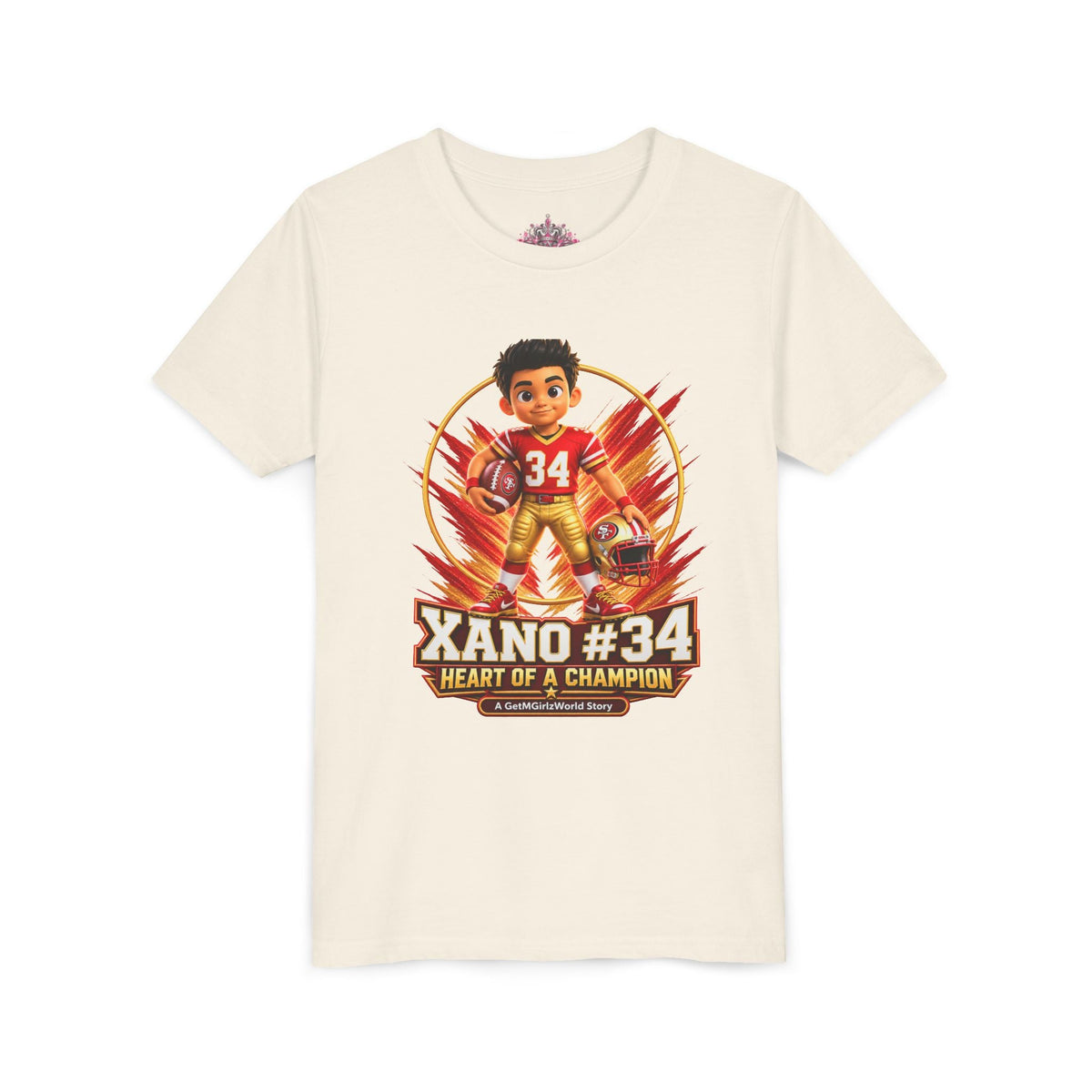 Youth Football Tee — "Xano 34: Heart of a Champion" - Getmgirlzworld Shop