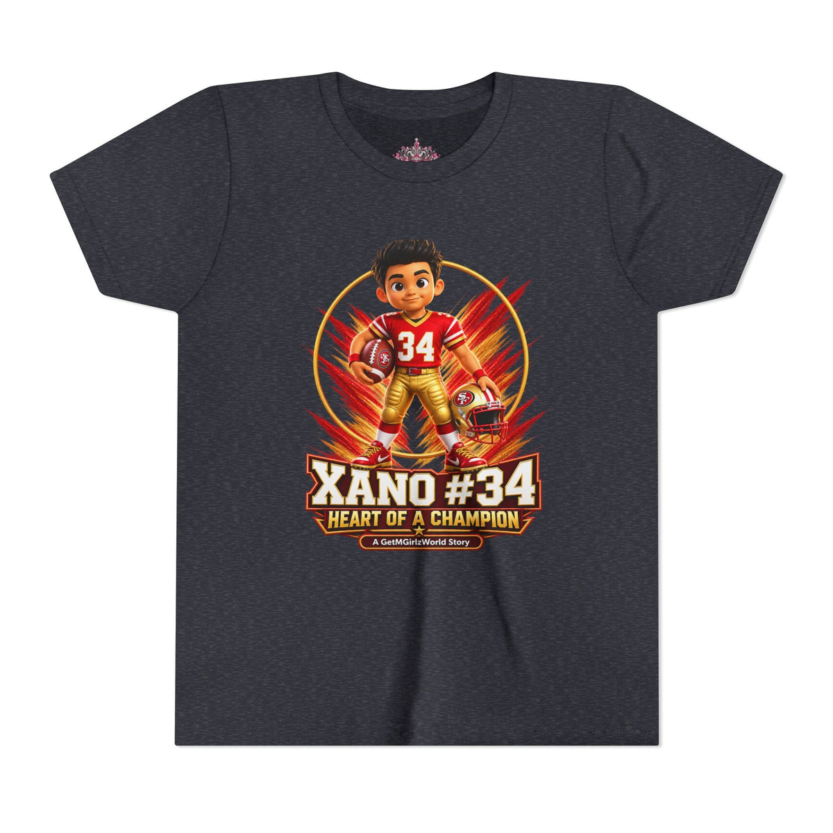 Youth Football Tee — "Xano 34: Heart of a Champion" - Getmgirlzworld Shop