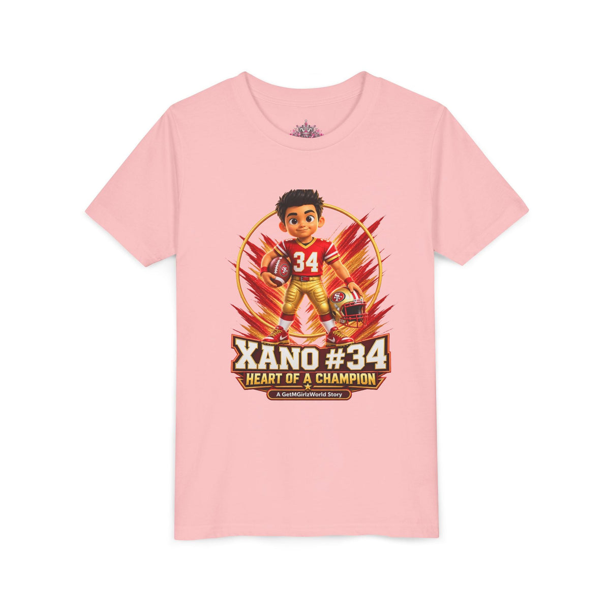 Youth Football Tee — "Xano 34: Heart of a Champion" - Getmgirlzworld Shop