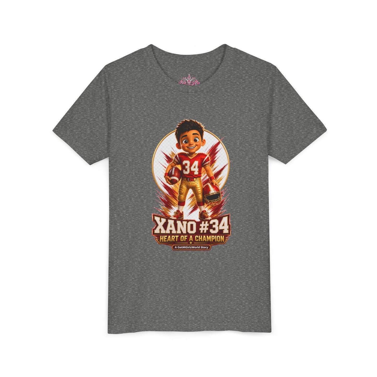Youth Football Tee — "Xano 34: Heart of a Champion" - Getmgirlzworld Shop
