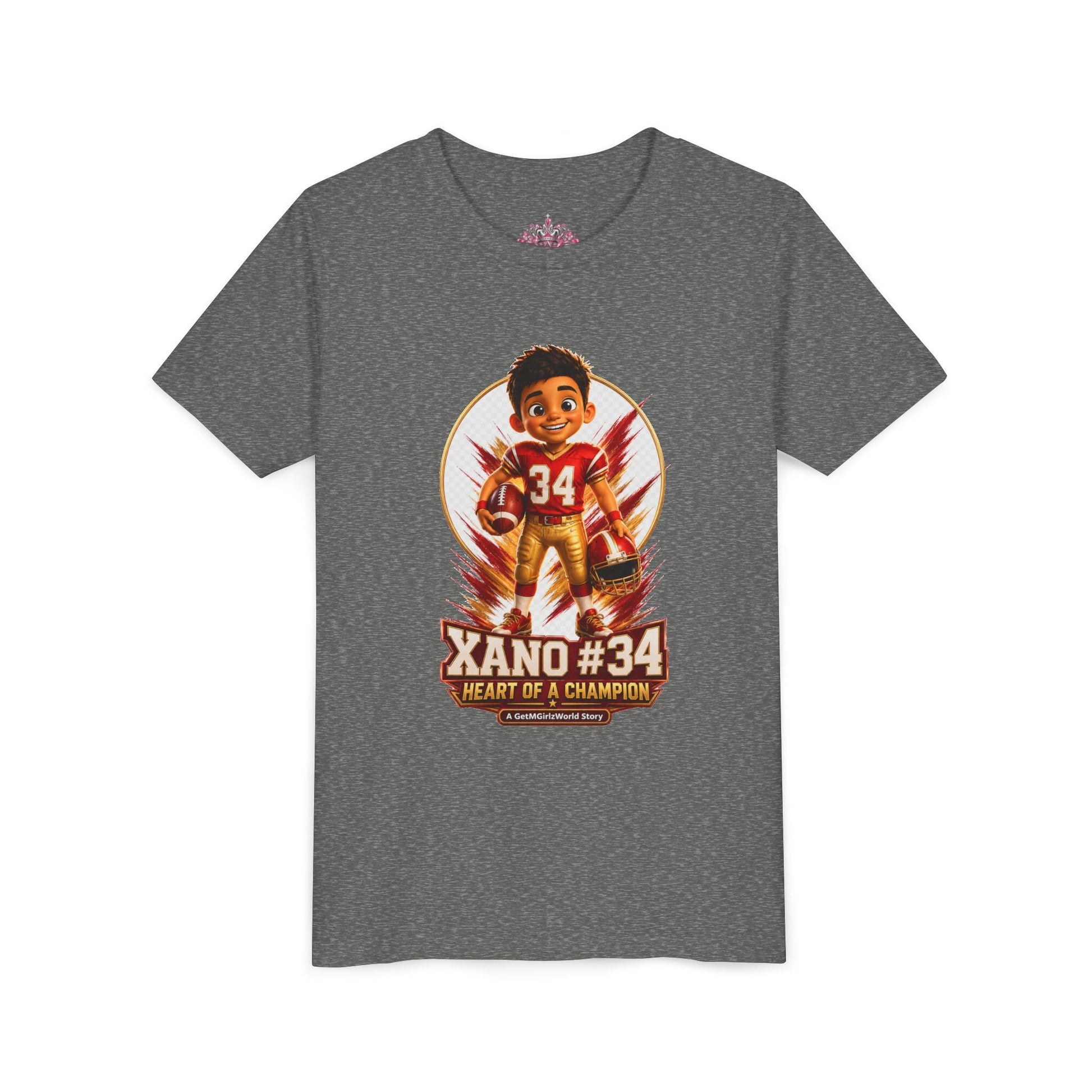 Youth Football Tee — "Xano 34: Heart of a Champion" - Getmgirlzworld Shop