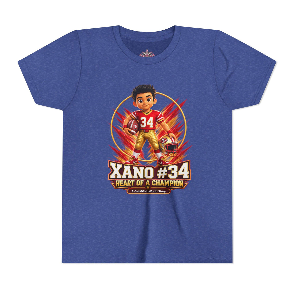 Youth Football Tee — "Xano 34: Heart of a Champion" - Getmgirlzworld Shop