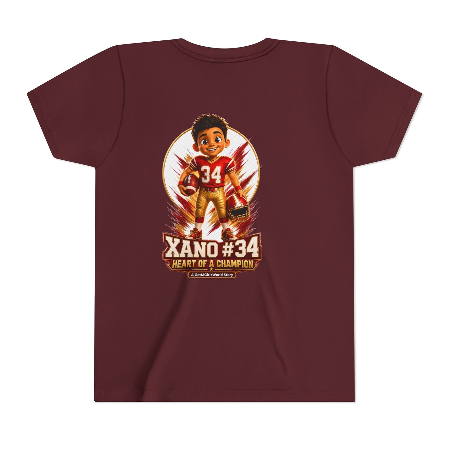 Youth Football Tee — "Xano 34: Heart of a Champion" - Getmgirlzworld Shop