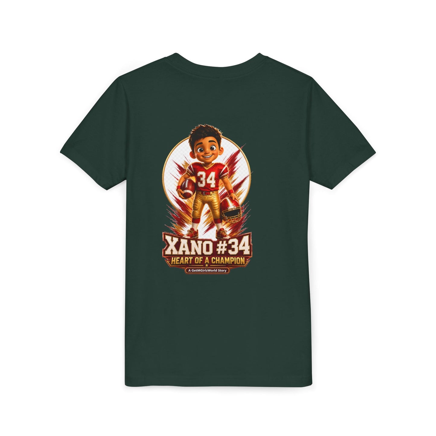 Youth Football Tee — "Xano 34: Heart of a Champion" - Getmgirlzworld Shop