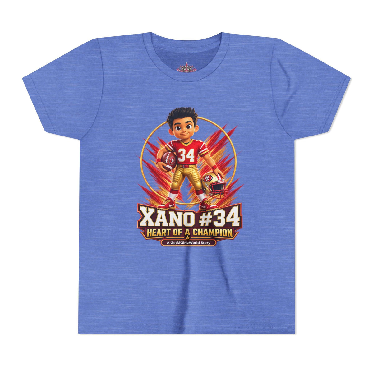 Youth Football Tee — "Xano 34: Heart of a Champion" - Getmgirlzworld Shop