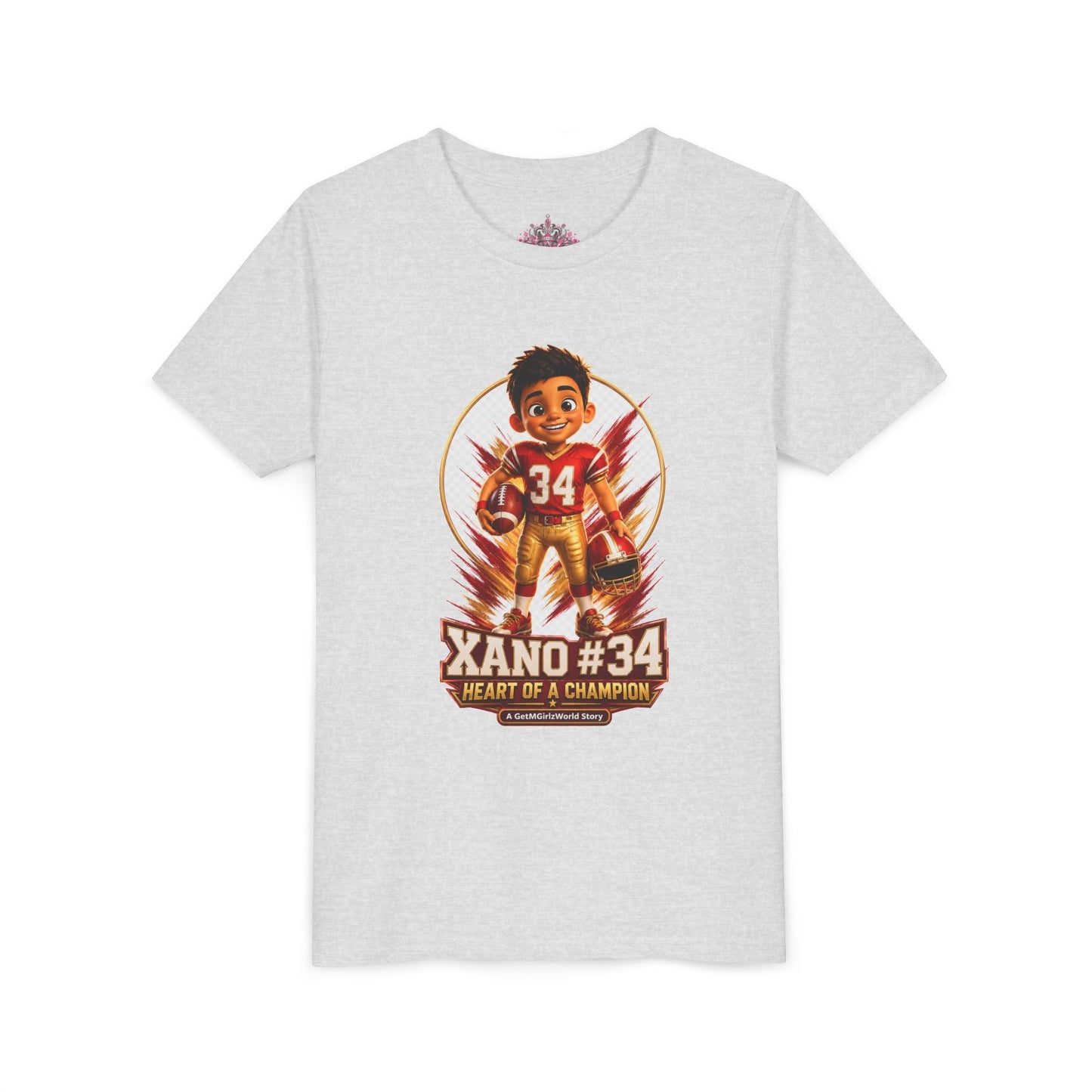 Youth Football Tee — "Xano 34: Heart of a Champion" - Getmgirlzworld Shop